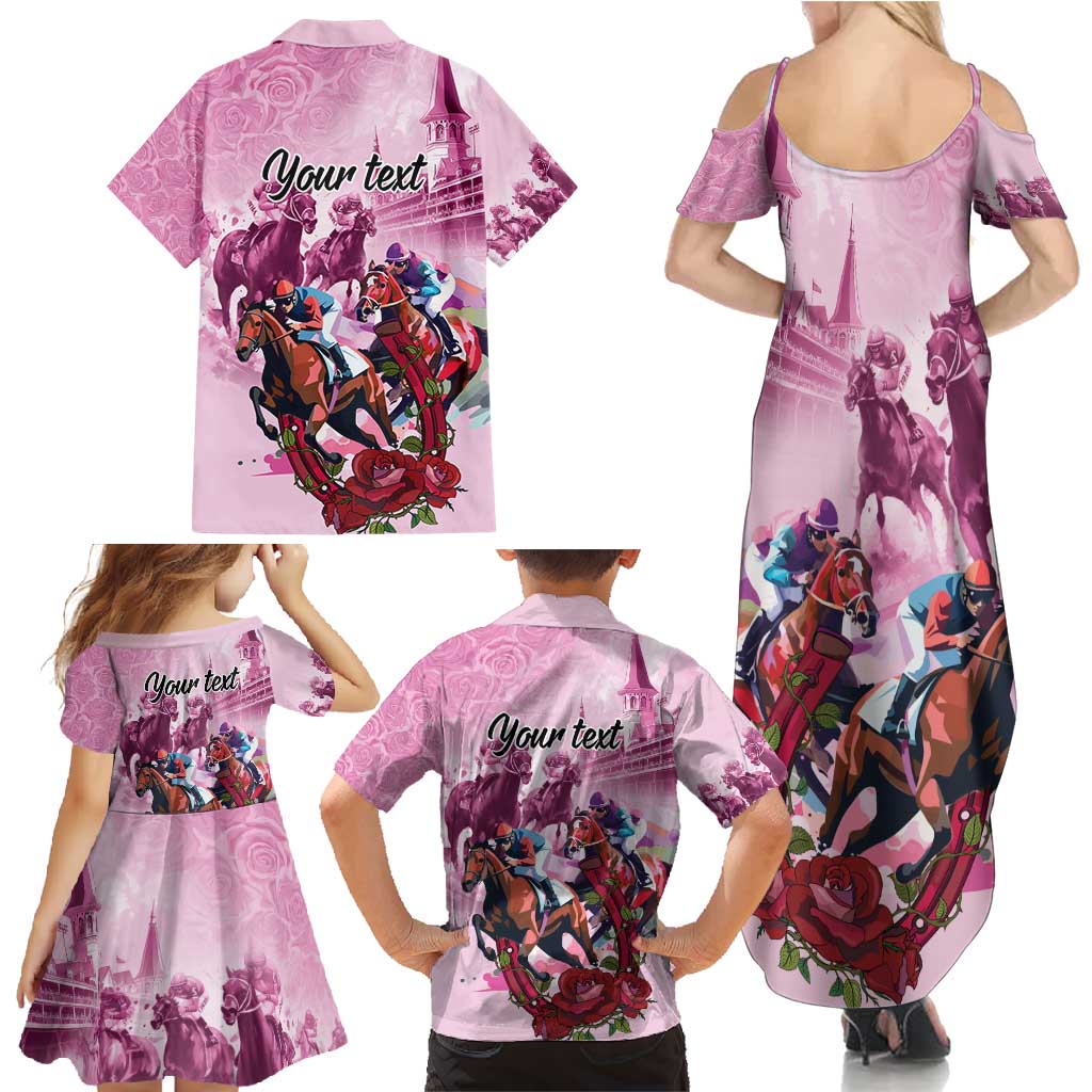 Personalized Kentucky Horse Race Family Matching Summer Maxi Dress and Hawaiian Shirt Pink Out Party