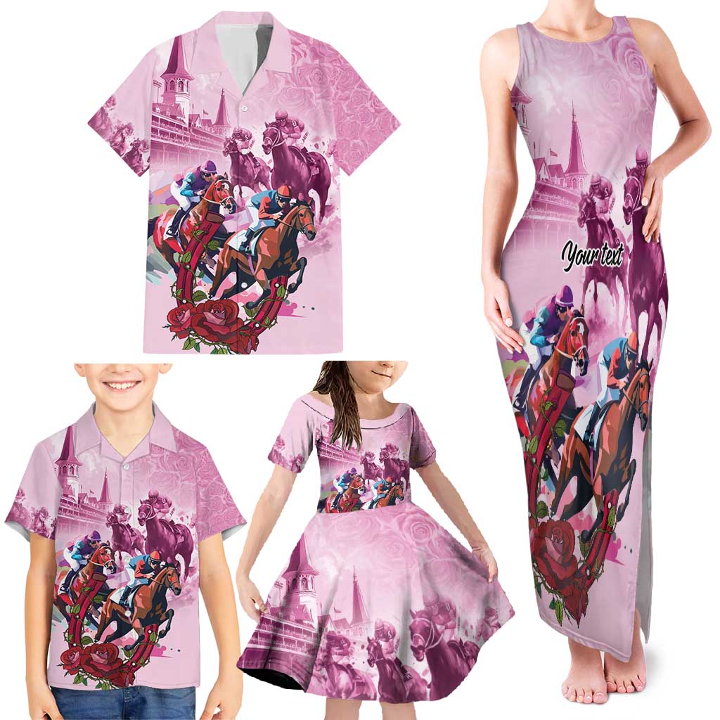 Personalized Kentucky Horse Race Family Matching Tank Maxi Dress and Hawaiian Shirt Pink Out Party