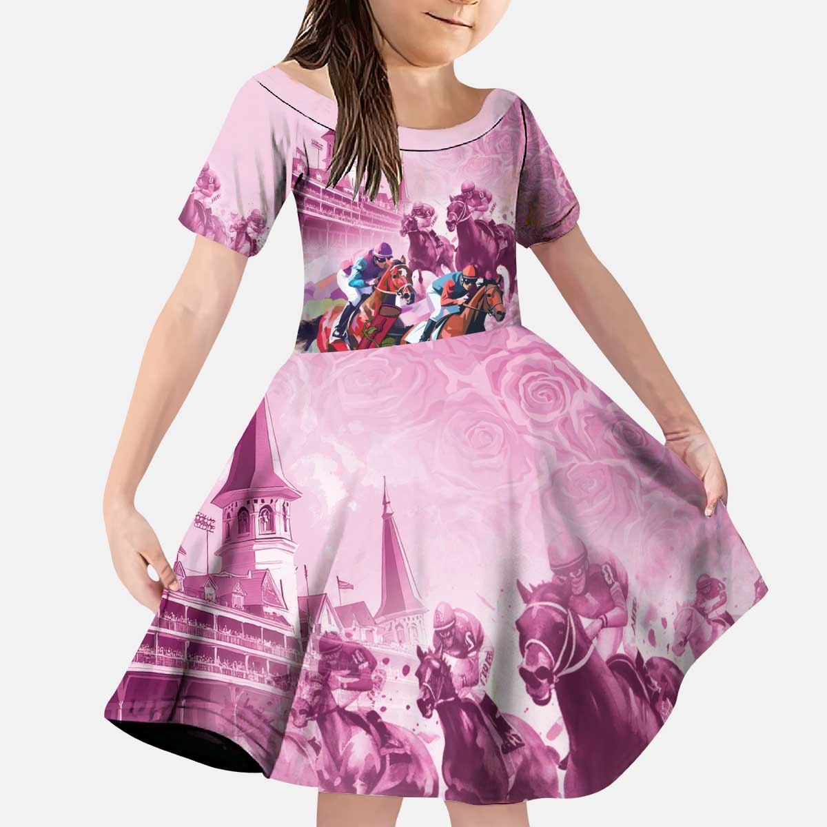 Personalized Kentucky Horse Race Kid Short Sleeve Dress Pink Out Party
