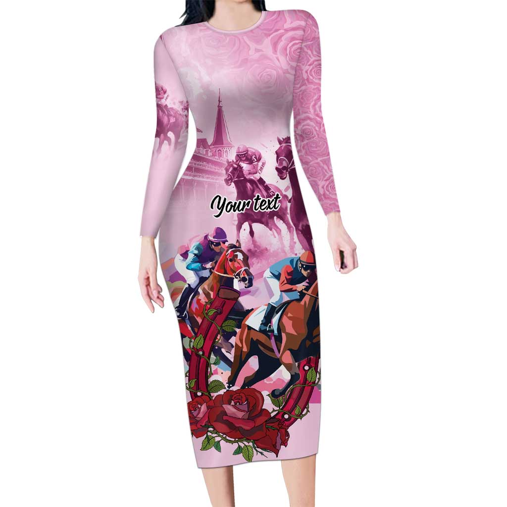 Personalized Kentucky Horse Race Long Sleeve Bodycon Dress Pink Out Party