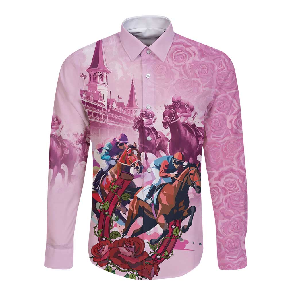 Personalized Kentucky Horse Race Long Sleeve Button Shirt Pink Out Party