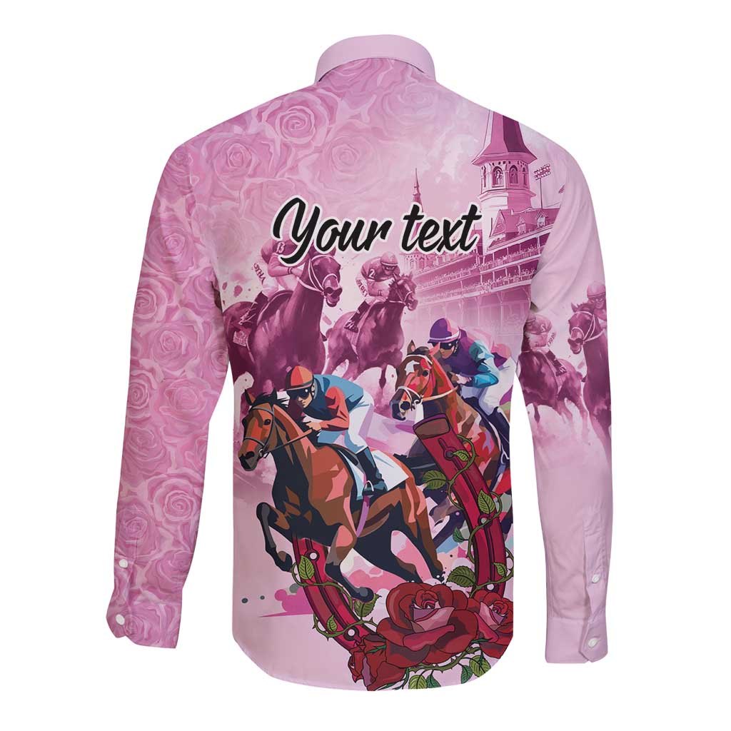 Personalized Kentucky Horse Race Long Sleeve Button Shirt Pink Out Party