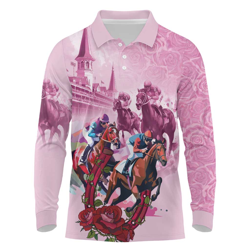 Personalized Kentucky Horse Race Long Sleeve Polo Shirt Pink Out Party