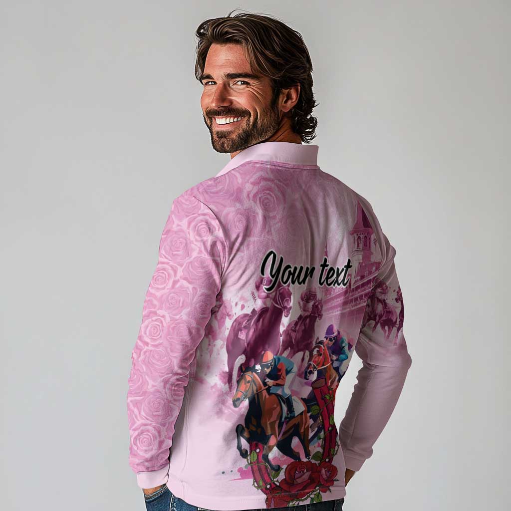 Personalized Kentucky Horse Race Long Sleeve Polo Shirt Pink Out Party