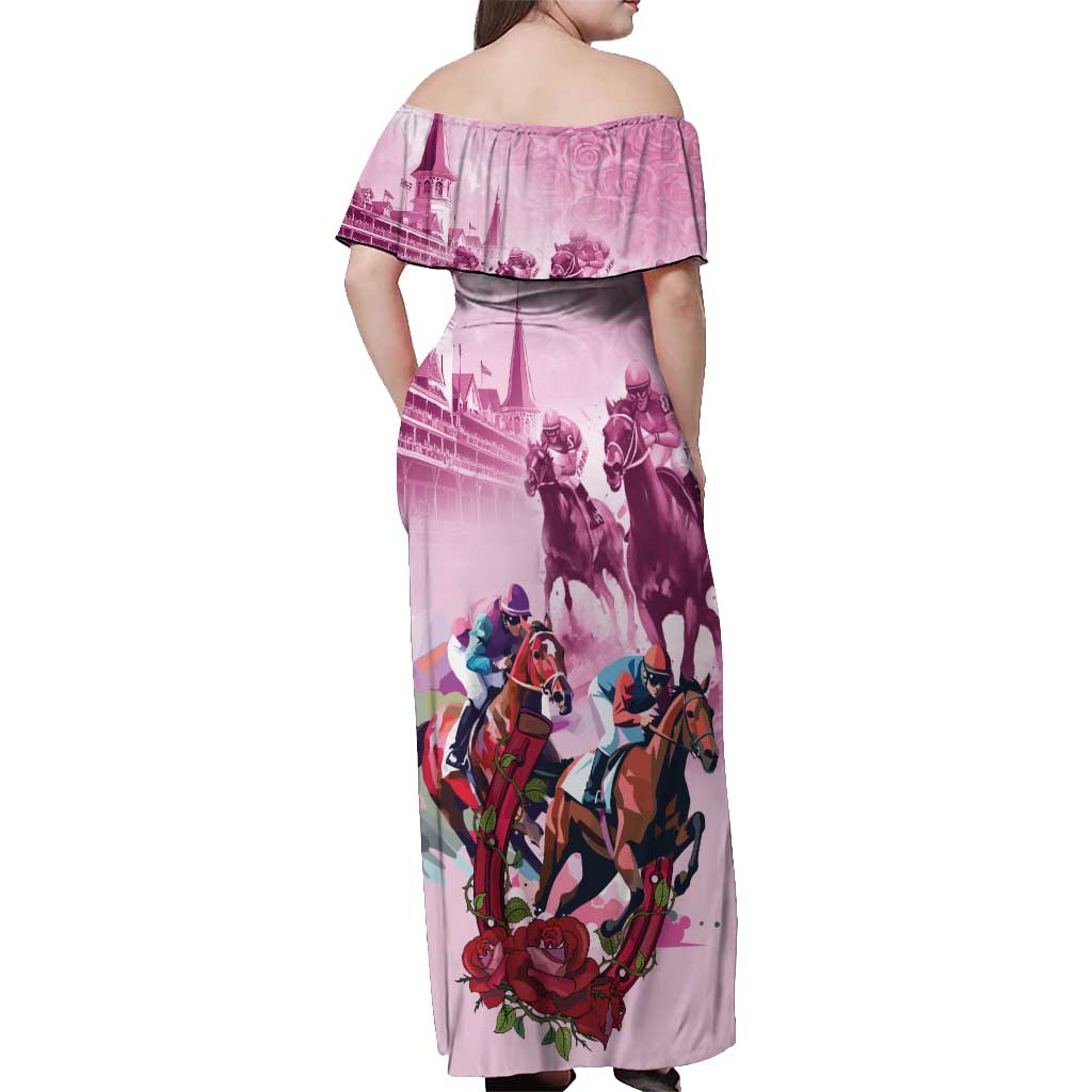 Personalized Kentucky Horse Race Off Shoulder Maxi Dress Pink Out Party