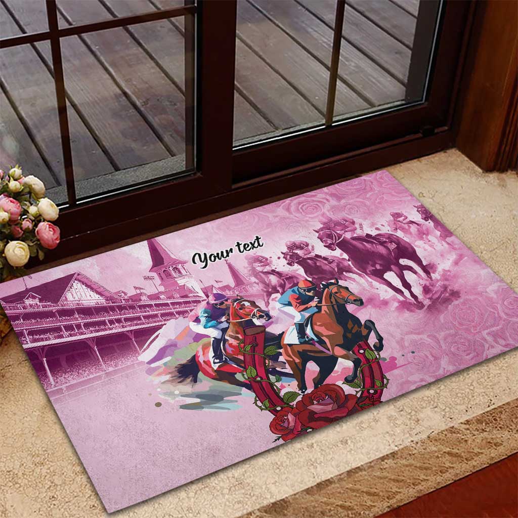 Personalized Kentucky Horse Race Rubber Doormat Pink Out Party