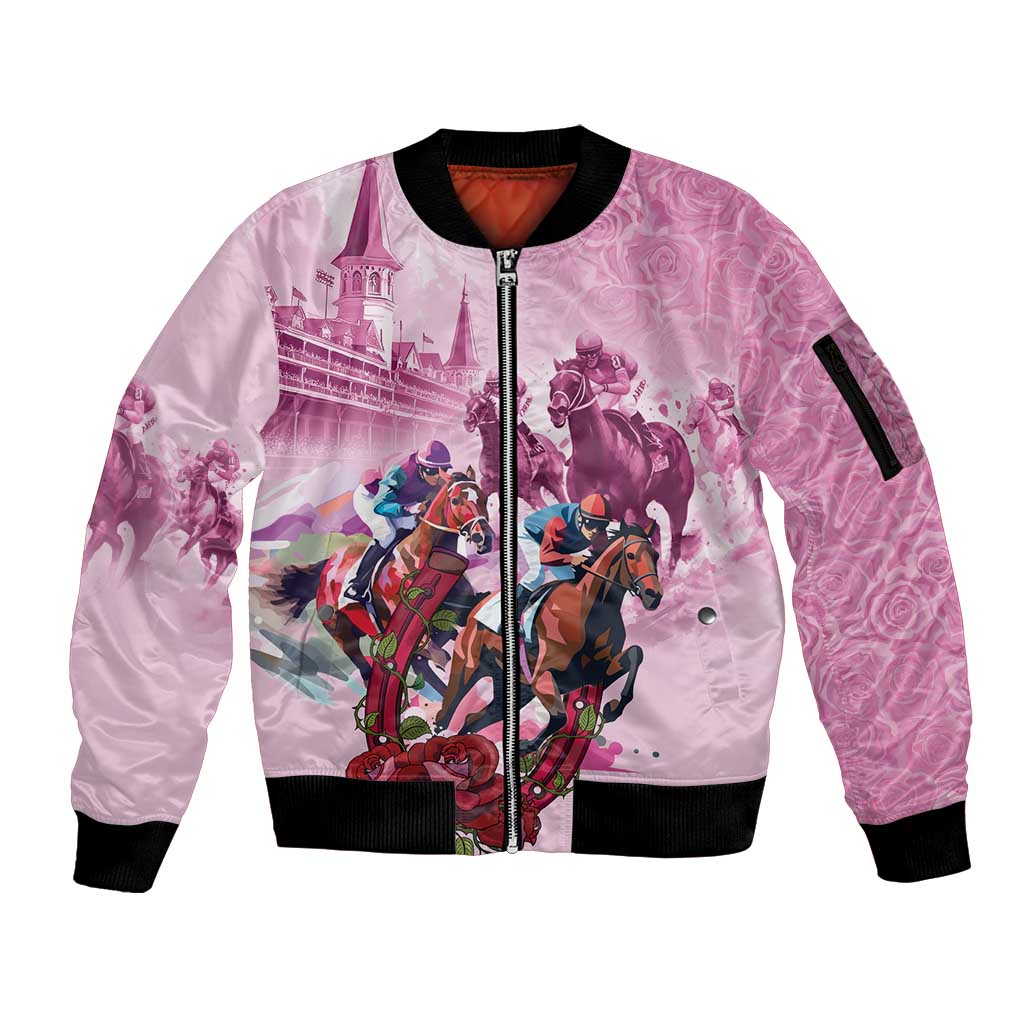 Personalized Kentucky Horse Race Sleeve Zip Bomber Jacket Pink Out Party