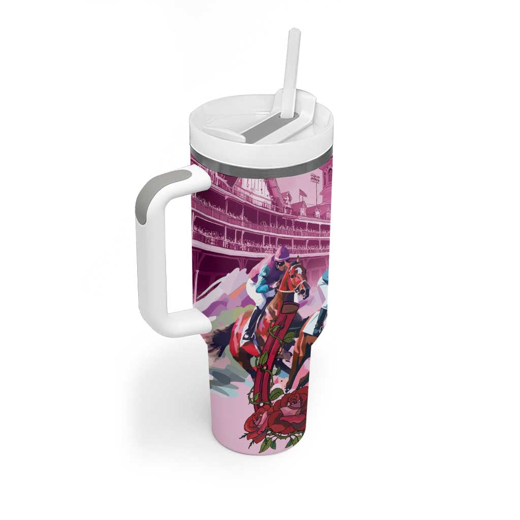 Personalized Kentucky Horse Race Tumbler With Handle Pink Out Party