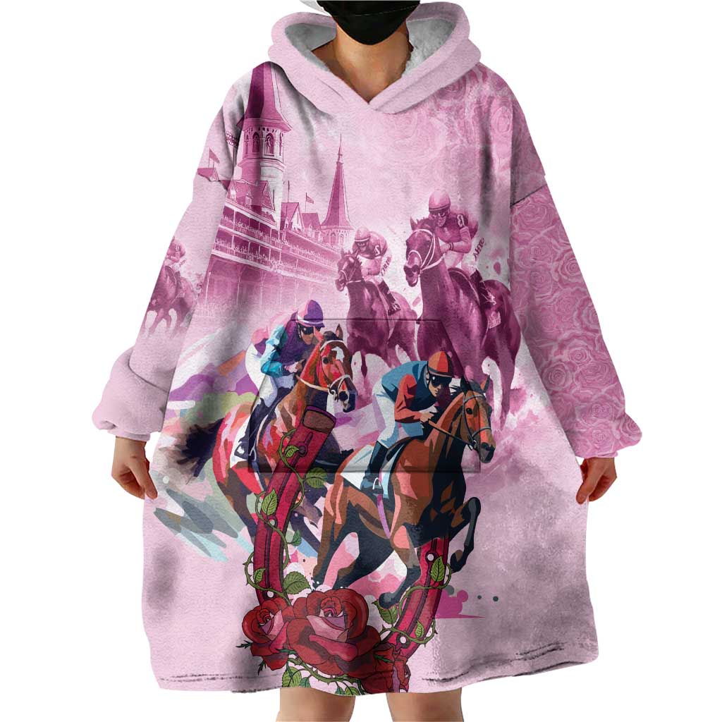 Personalized Kentucky Horse Race Wearable Blanket Hoodie Pink Out Party