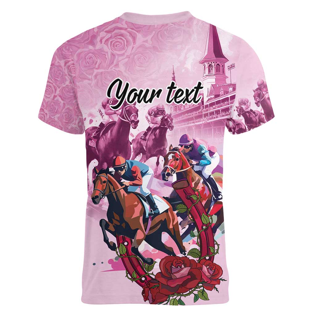 Personalized Kentucky Horse Race Women V-Neck T-Shirt Pink Out Party