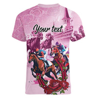 Personalized Kentucky Horse Race Women V-Neck T-Shirt Pink Out Party