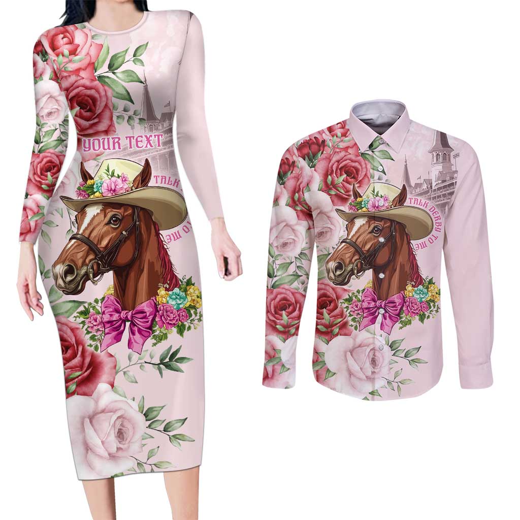 Personalized Kentucky Horse Race Couples Matching Long Sleeve Bodycon Dress and Long Sleeve Button Shirt Talk Derby To Me Derby Horse