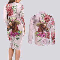 Personalized Kentucky Horse Race Couples Matching Long Sleeve Bodycon Dress and Long Sleeve Button Shirt Talk Derby To Me Derby Horse