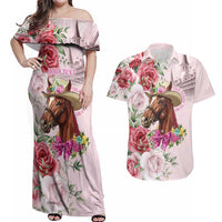 Personalized Kentucky Horse Race Couples Matching Off Shoulder Maxi Dress and Hawaiian Shirt Talk Derby To Me Derby Horse