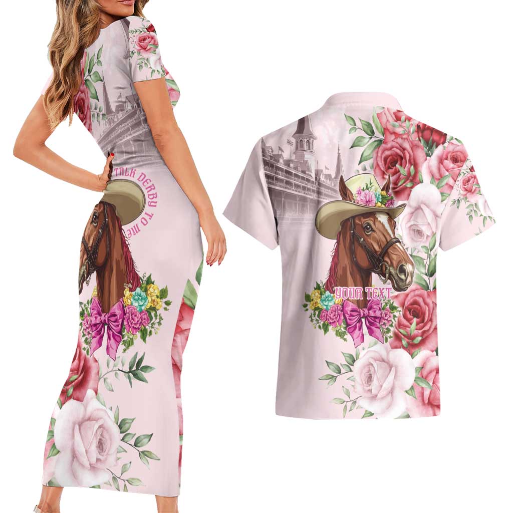 Personalized Kentucky Horse Race Couples Matching Short Sleeve Bodycon Dress and Hawaiian Shirt Talk Derby To Me Derby Horse