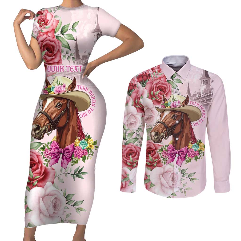 Personalized Kentucky Horse Race Couples Matching Short Sleeve Bodycon Dress and Long Sleeve Button Shirt Talk Derby To Me Derby Horse