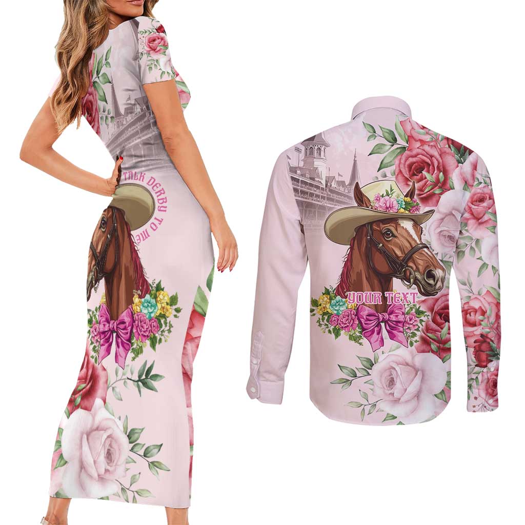 Personalized Kentucky Horse Race Couples Matching Short Sleeve Bodycon Dress and Long Sleeve Button Shirt Talk Derby To Me Derby Horse