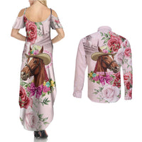 Personalized Kentucky Horse Race Couples Matching Summer Maxi Dress and Long Sleeve Button Shirt Talk Derby To Me Derby Horse