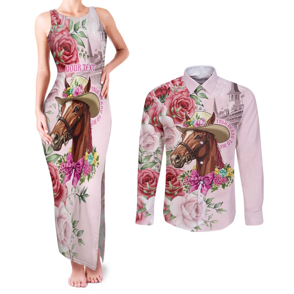 Personalized Kentucky Horse Race Couples Matching Tank Maxi Dress and Long Sleeve Button Shirt Talk Derby To Me Derby Horse