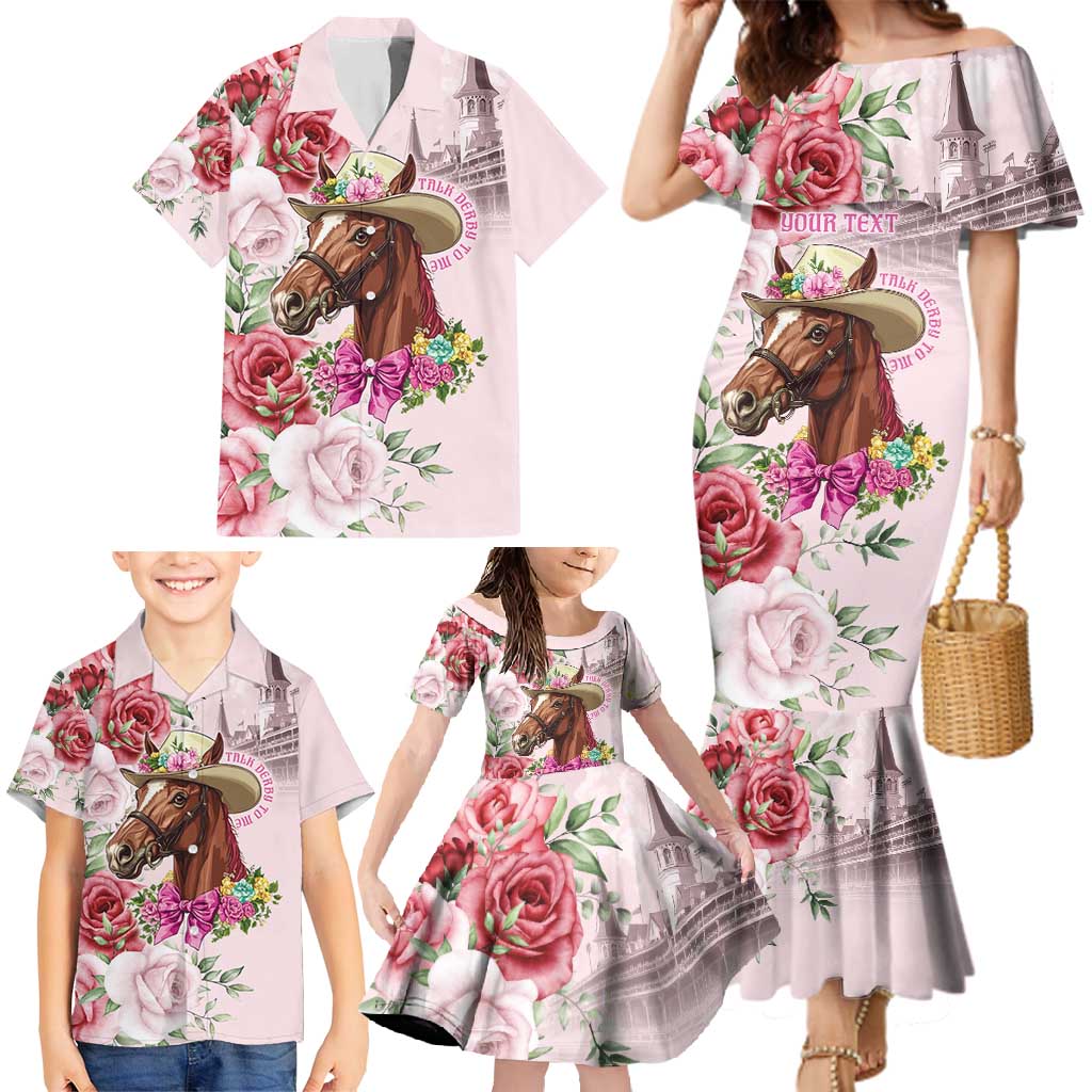 Personalized Kentucky Horse Race Family Matching Mermaid Dress and Hawaiian Shirt Talk Derby To Me Derby Horse