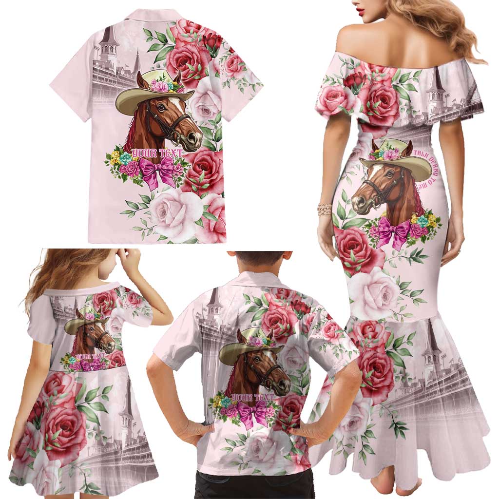 Personalized Kentucky Horse Race Family Matching Mermaid Dress and Hawaiian Shirt Talk Derby To Me Derby Horse