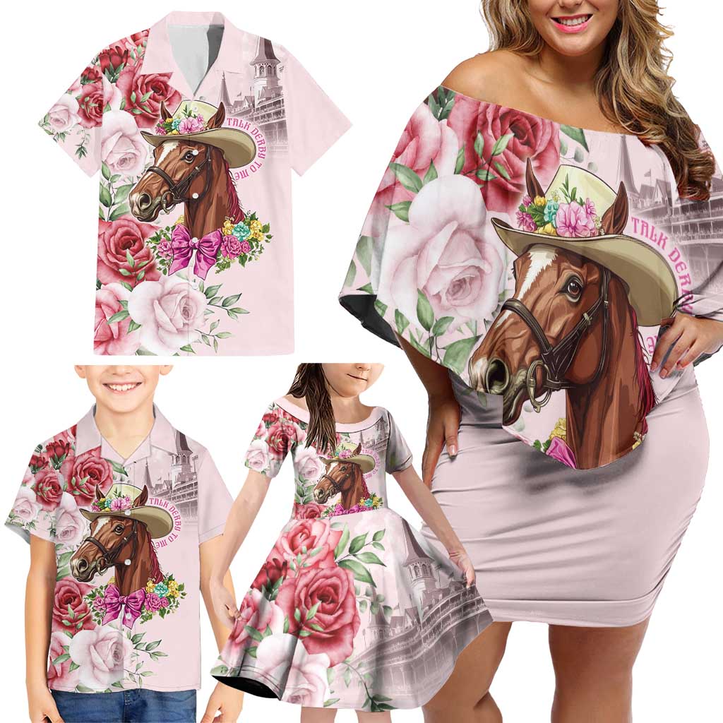 Personalized Kentucky Horse Race Family Matching Off Shoulder Short Dress and Hawaiian Shirt Talk Derby To Me Derby Horse