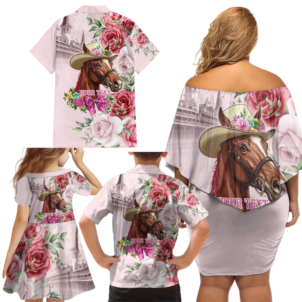 Personalized Kentucky Horse Race Family Matching Off Shoulder Short Dress and Hawaiian Shirt Talk Derby To Me Derby Horse