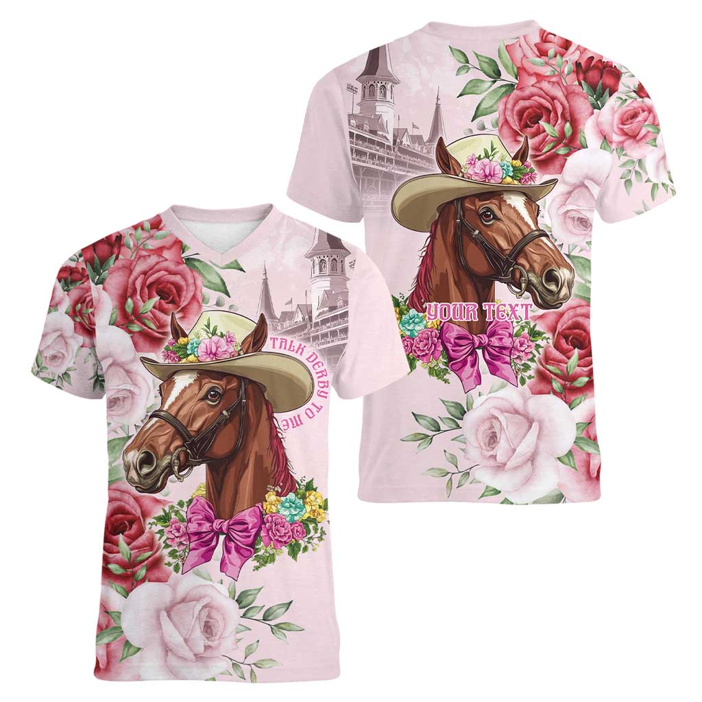 Personalized Kentucky Horse Race Women V-Neck T-Shirt Talk Derby To Me Derby Horse
