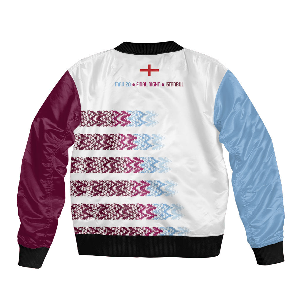English European Football Bomber Jacket Sublimation Blue Maroon Stripes Effect