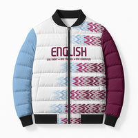 English European Football Bomber Puffer Jacket Sublimation Blue Maroon Stripes Effect
