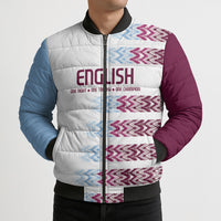 English European Football Bomber Puffer Jacket Sublimation Blue Maroon Stripes Effect