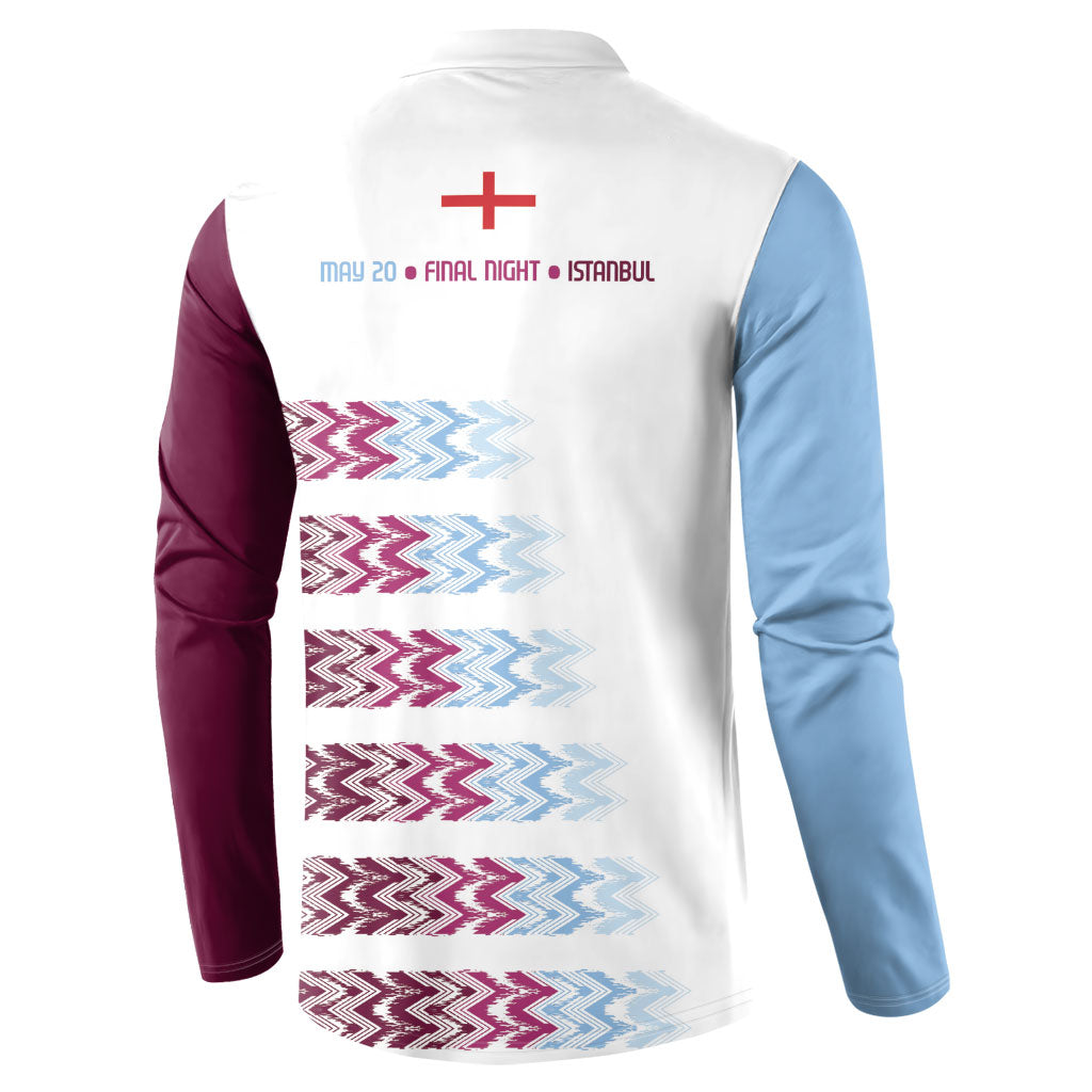 English European Football Button Sweatshirt Sublimation Blue Maroon Stripes Effect