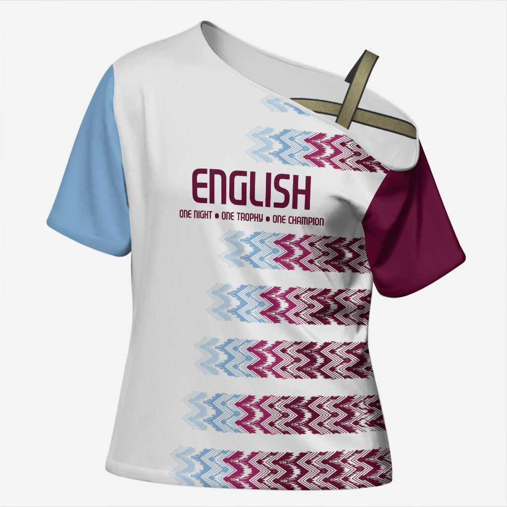 English European Football Cross Shoulder Shirt Sublimation Blue Maroon Stripes Effect