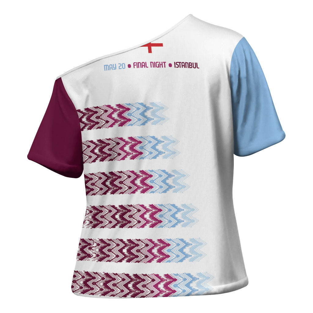 English European Football Cross Shoulder Shirt Sublimation Blue Maroon Stripes Effect