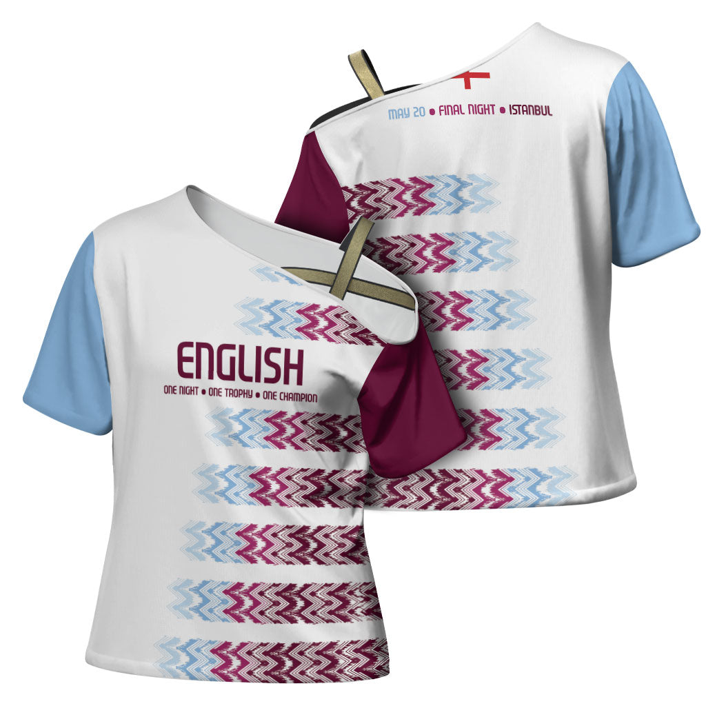 English European Football Cross Shoulder Shirt Sublimation Blue Maroon Stripes Effect