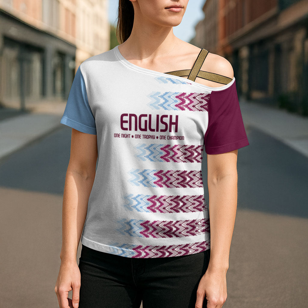 English European Football Cross Shoulder Shirt Sublimation Blue Maroon Stripes Effect
