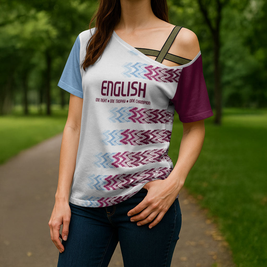 English European Football Cross Shoulder Shirt Sublimation Blue Maroon Stripes Effect
