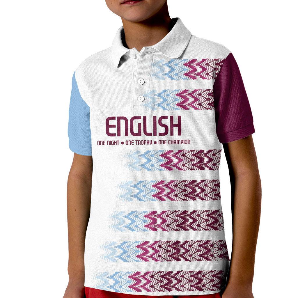 English European Football Kid Polo Shirt Sublimation Blue Maroon Stripes Effect