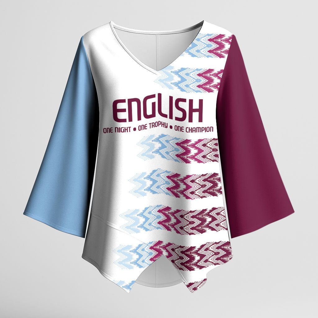 English European Football Kimono Sleeve Blouse Sublimation Blue Maroon Stripes Effect