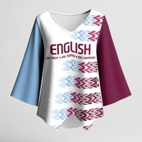 English European Football Kimono Sleeve Blouse Sublimation Blue Maroon Stripes Effect