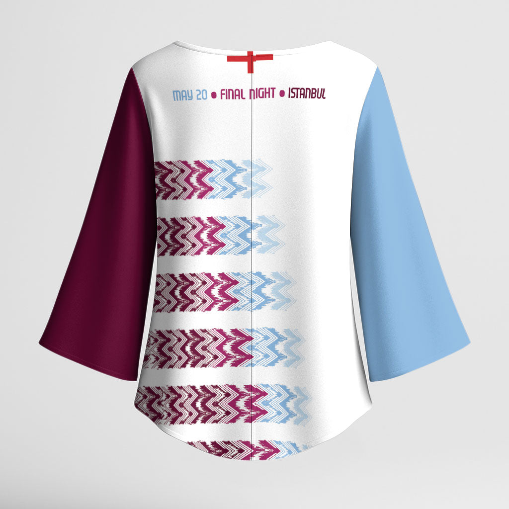 English European Football Kimono Sleeve Blouse Sublimation Blue Maroon Stripes Effect