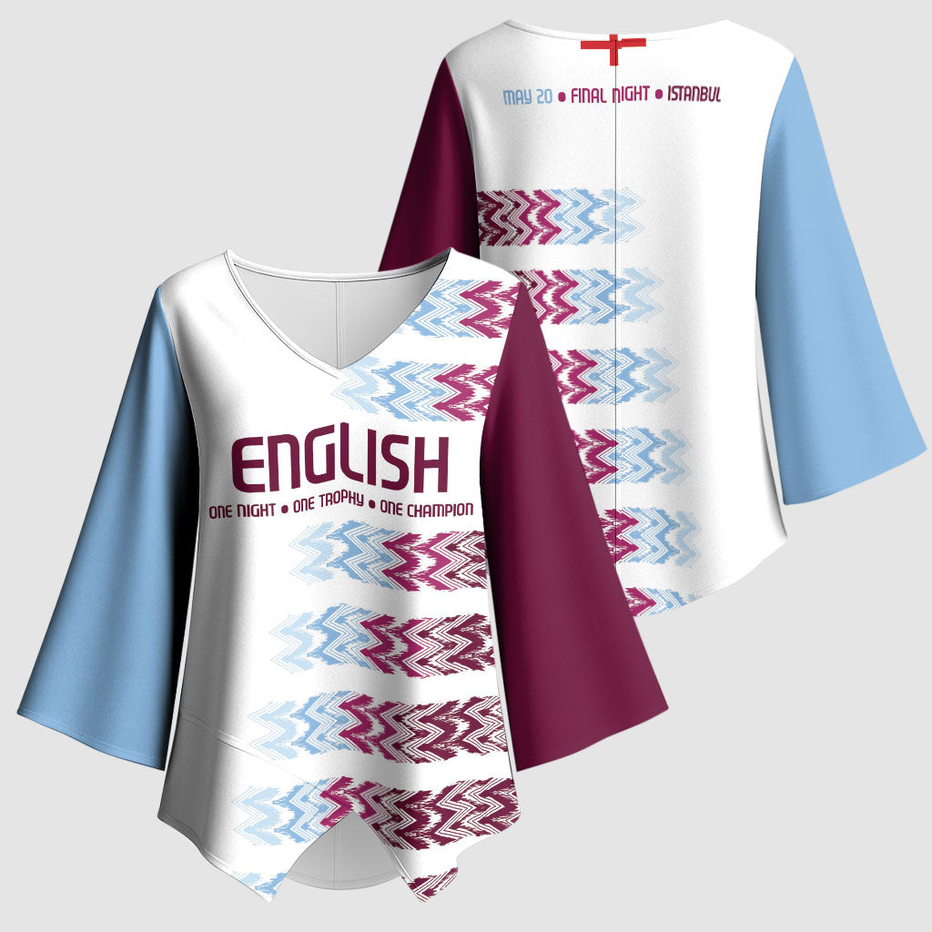 English European Football Kimono Sleeve Blouse Sublimation Blue Maroon Stripes Effect
