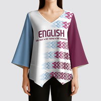 English European Football Kimono Sleeve Blouse Sublimation Blue Maroon Stripes Effect