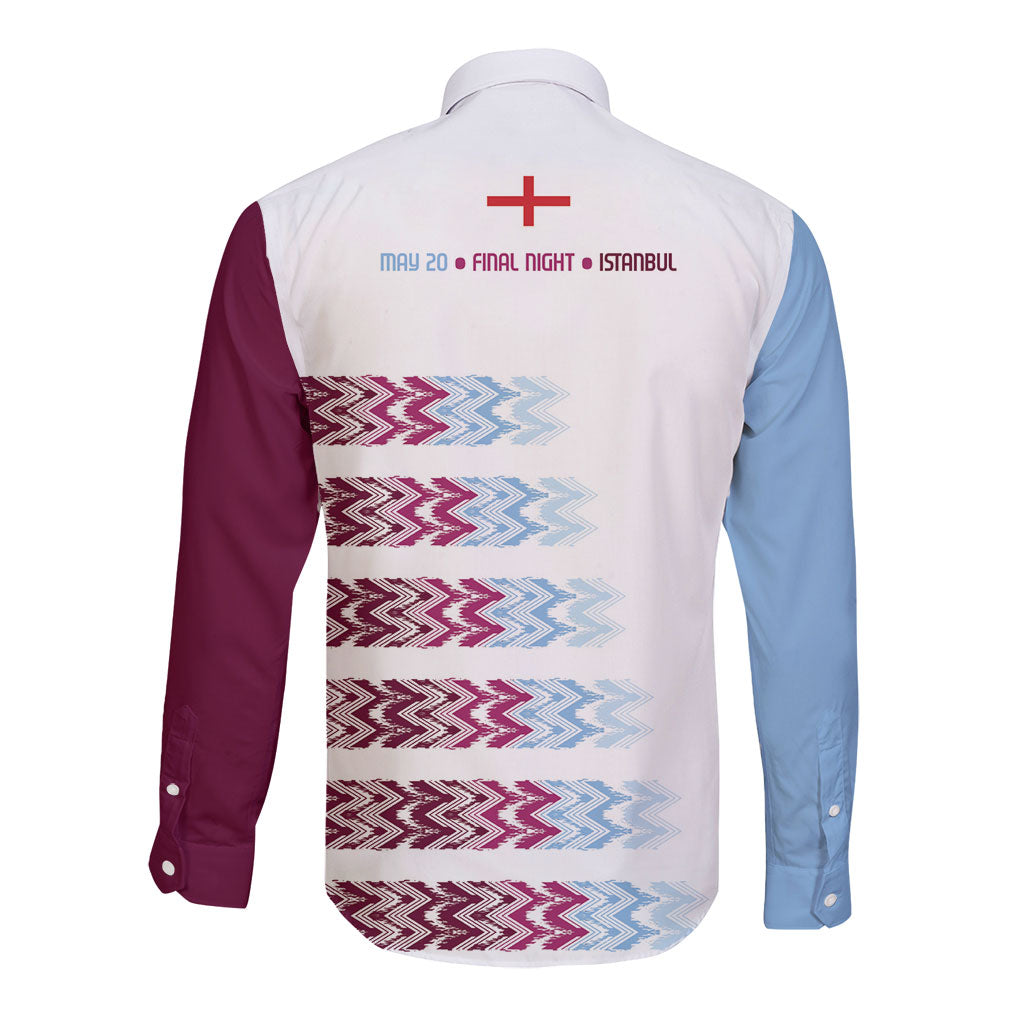 English European Football Long Sleeve Button Shirt Sublimation Blue Maroon Stripes Effect