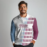 English European Football Long Sleeve Polo Shirt Sublimation Blue Maroon Stripes Effect