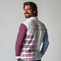English European Football Long Sleeve Polo Shirt Sublimation Blue Maroon Stripes Effect