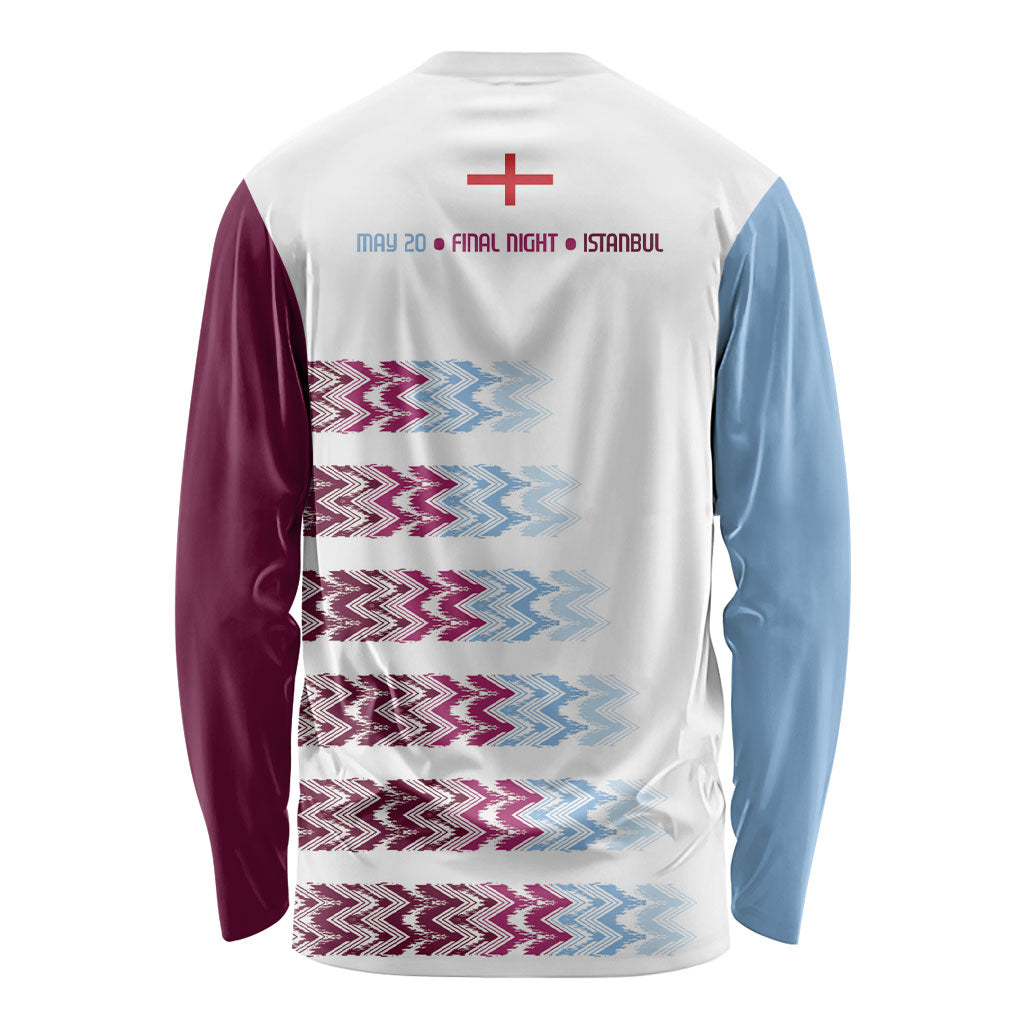 English European Football Long Sleeve Shirt Sublimation Blue Maroon Stripes Effect