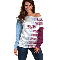 English European Football Off Shoulder Sweater Sublimation Blue Maroon Stripes Effect
