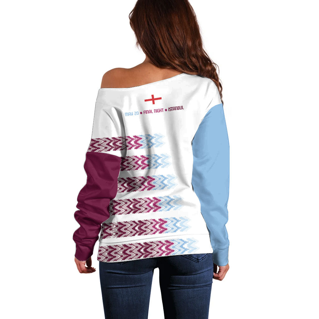 English European Football Off Shoulder Sweater Sublimation Blue Maroon Stripes Effect