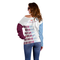 English European Football Off Shoulder Sweater Sublimation Blue Maroon Stripes Effect